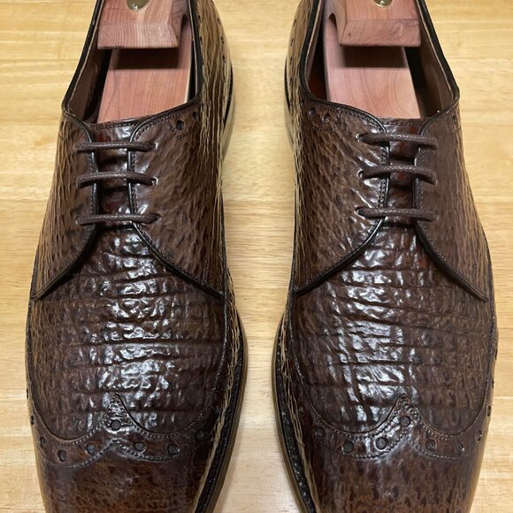 Vintage ALLEN EDMONDS Nassau Sharkskin Wingtip Full Brogue Derby Shoes 12 D - Picture 2 of 11